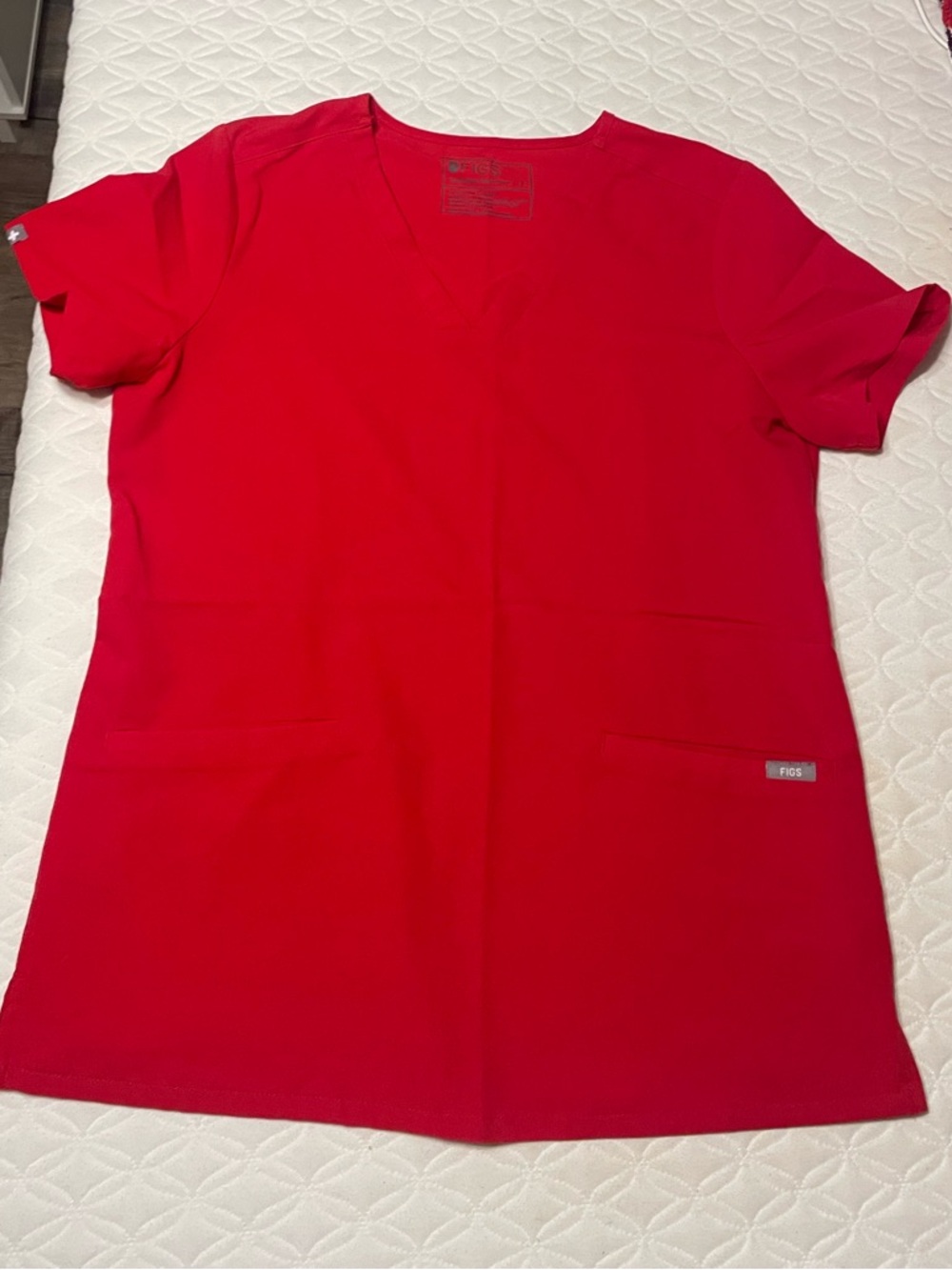 Figs V-Neck Scrub Top in Vibrant Red